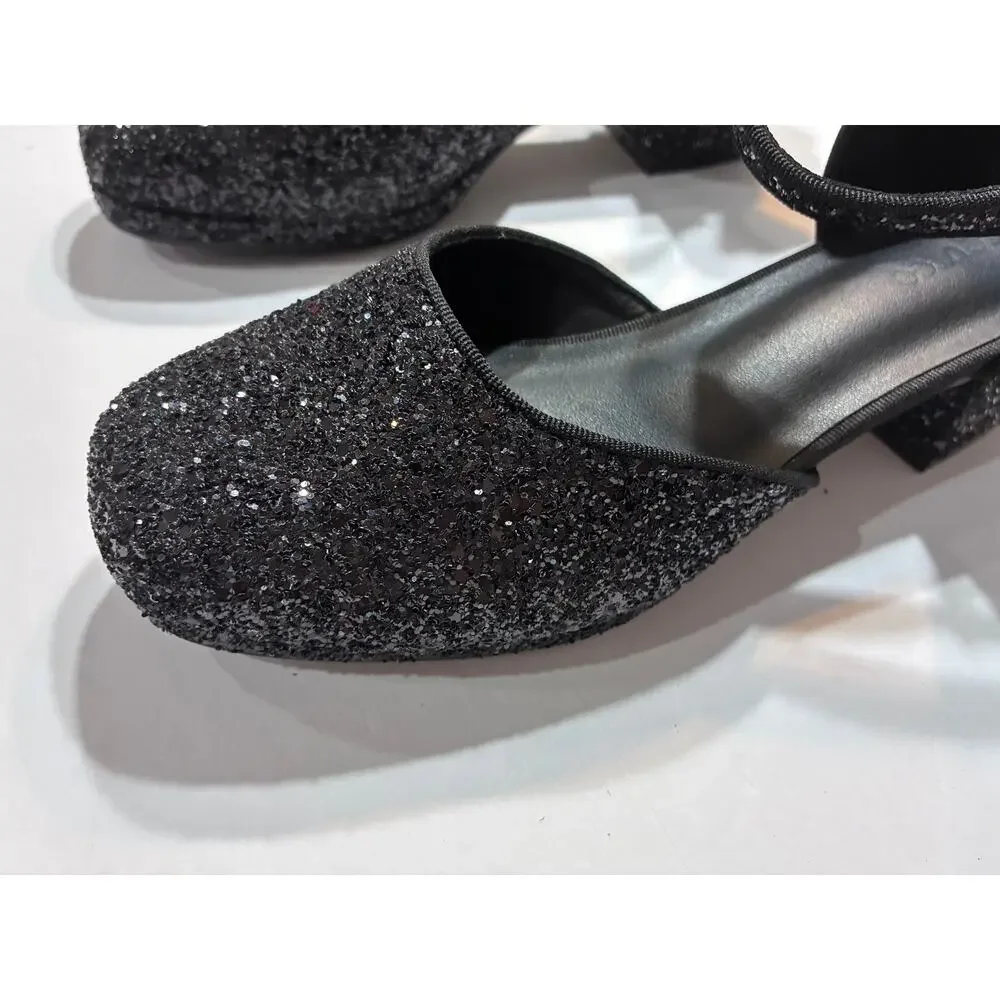 Coutgo Girls Glitter Bow Heels Platform Party Shoes Flower Girl Wedding Shoes